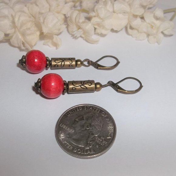 Boho Earrings Red & Bronze Bohemian Style Handmade Jewelry Accessory NWT 6467 - Picture 6 of 10